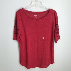 NWOT LOFT Linen Pink Embroidered Short Sleeve Top